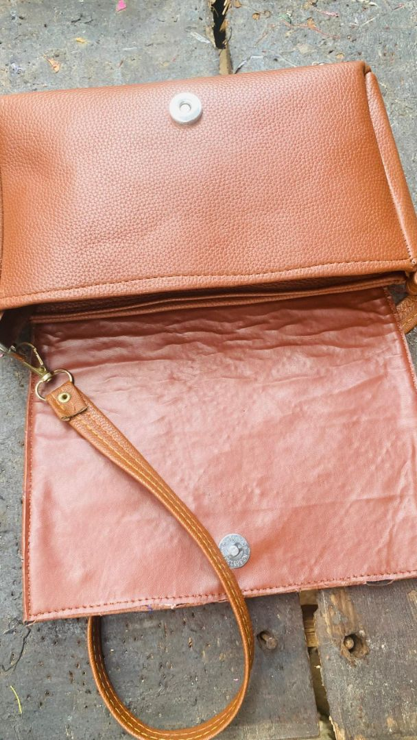 Textured Faux Leather Flap Crossbody  Cream Beige