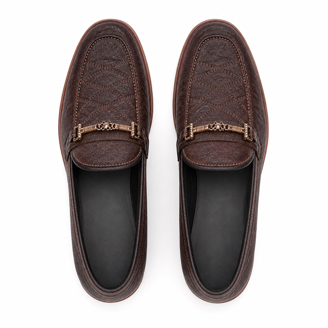 Dark Brown Textured Leather Loafers