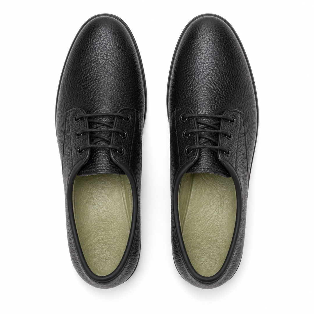 Black Textured Leather Lace Up Shoes
