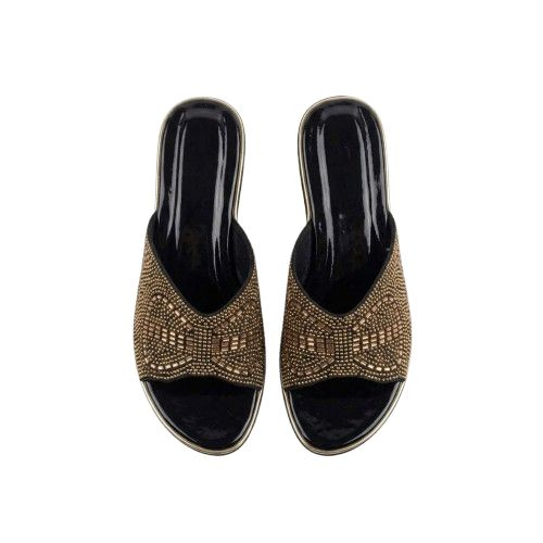 Womens Flat Slippers with Embellished Design