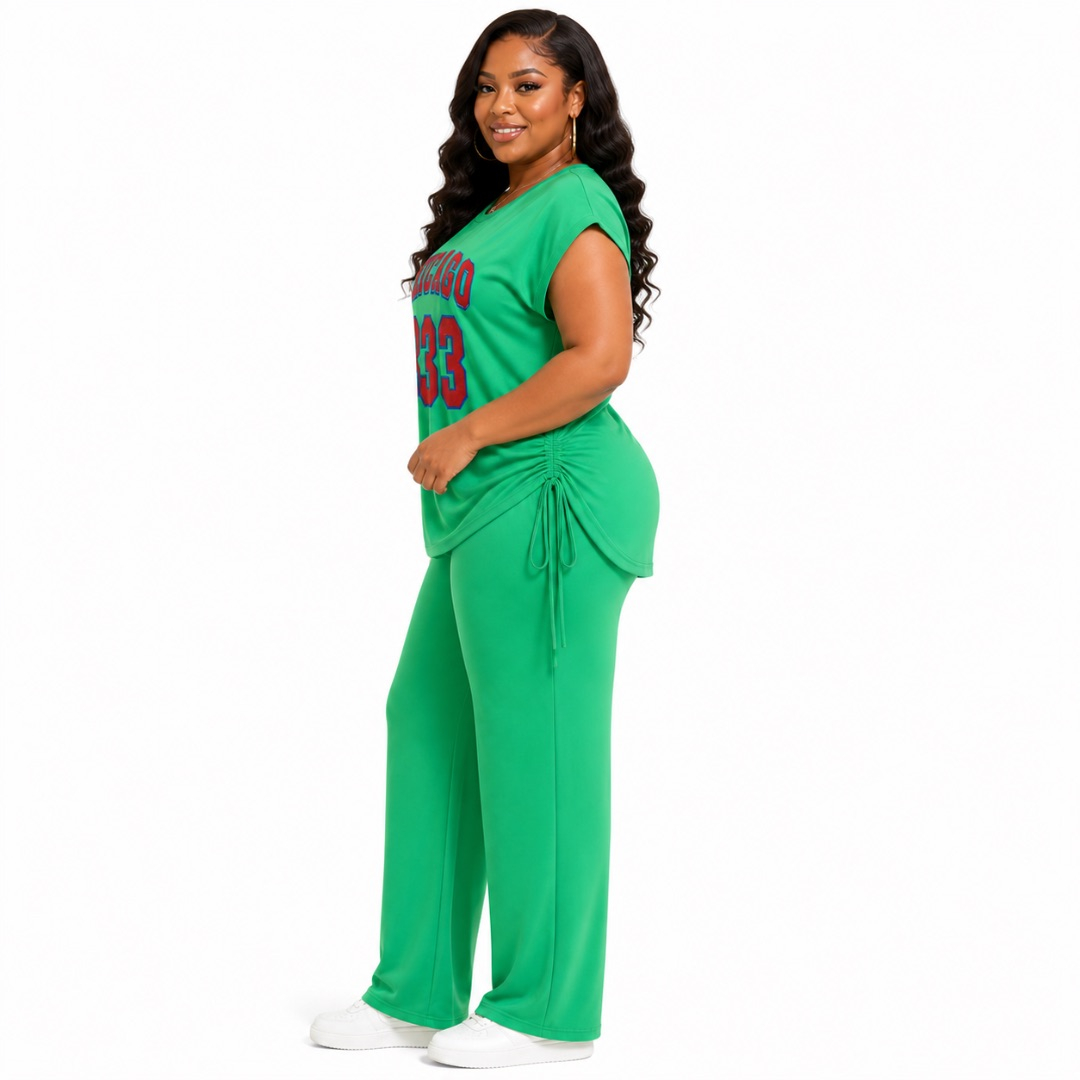 Green Graphic Lounge Set     Relaxed Two Piece Outfit