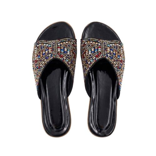 Multicolor Rhinestone Mosaic Slide Sandals