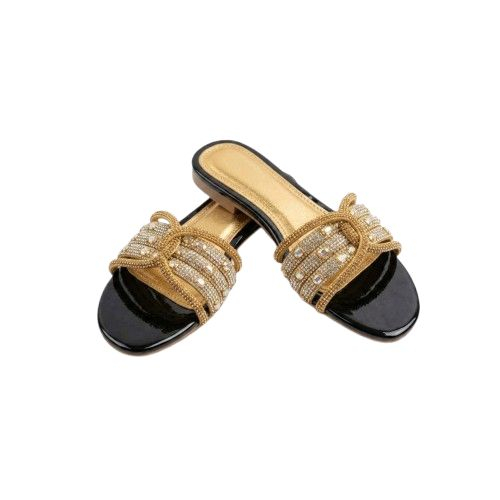 Gold Embellished Multi Strap Slide Sandals