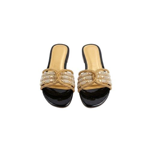 Gold Embellished Multi Strap Slide Sandals