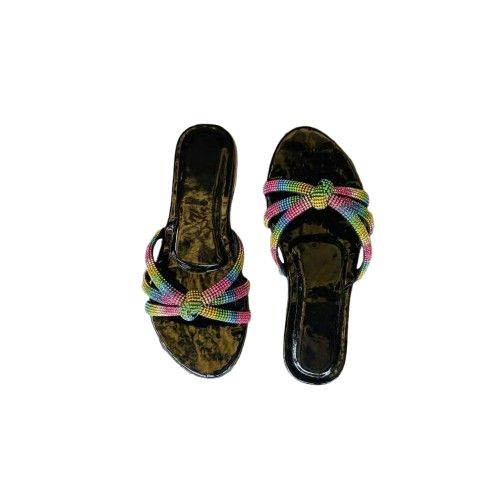 Rainbow Crystal Embellished Multi Strap Slide Sandals