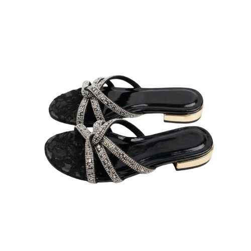 Iridescent Crystal Multi Strap Slide Sandals
