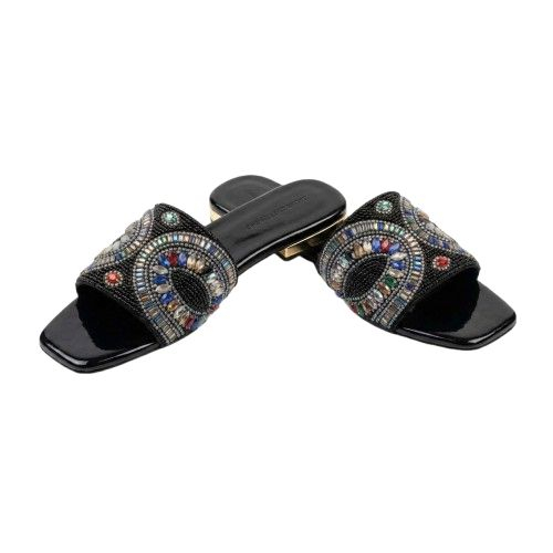 Mosaic Jewel Embellished Wide Strap Slide Sandals