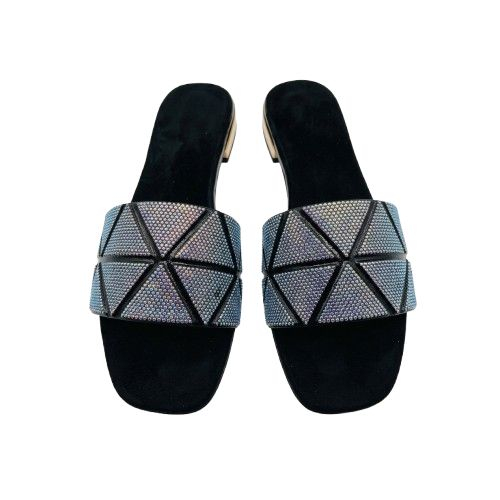 Iridescent Triangular Pattern Flat Slide Sandals