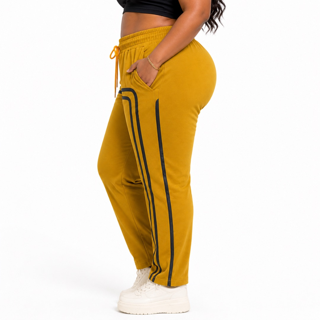 Olive Green Stripe Detail Jogger Pants       Elastic Waist Drawstring Casual Trousers