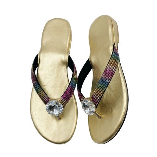 Metallic Gold Rainbow Gemstone Thong Sandals