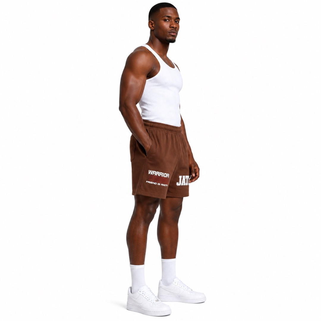 Mens Brown Graphic Print Casual Drawstring Shorts