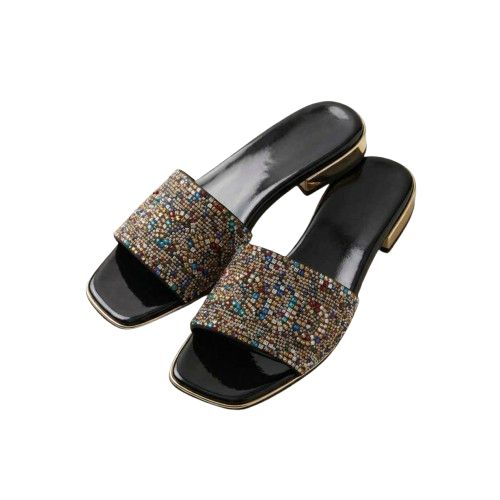 Embellished Multi Color Jewel Flat Slide Sandals