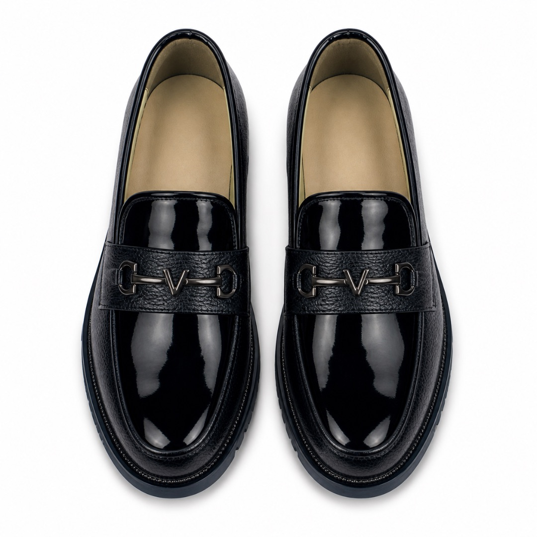 Black Patent Leather Loafers  with  Metal Detail