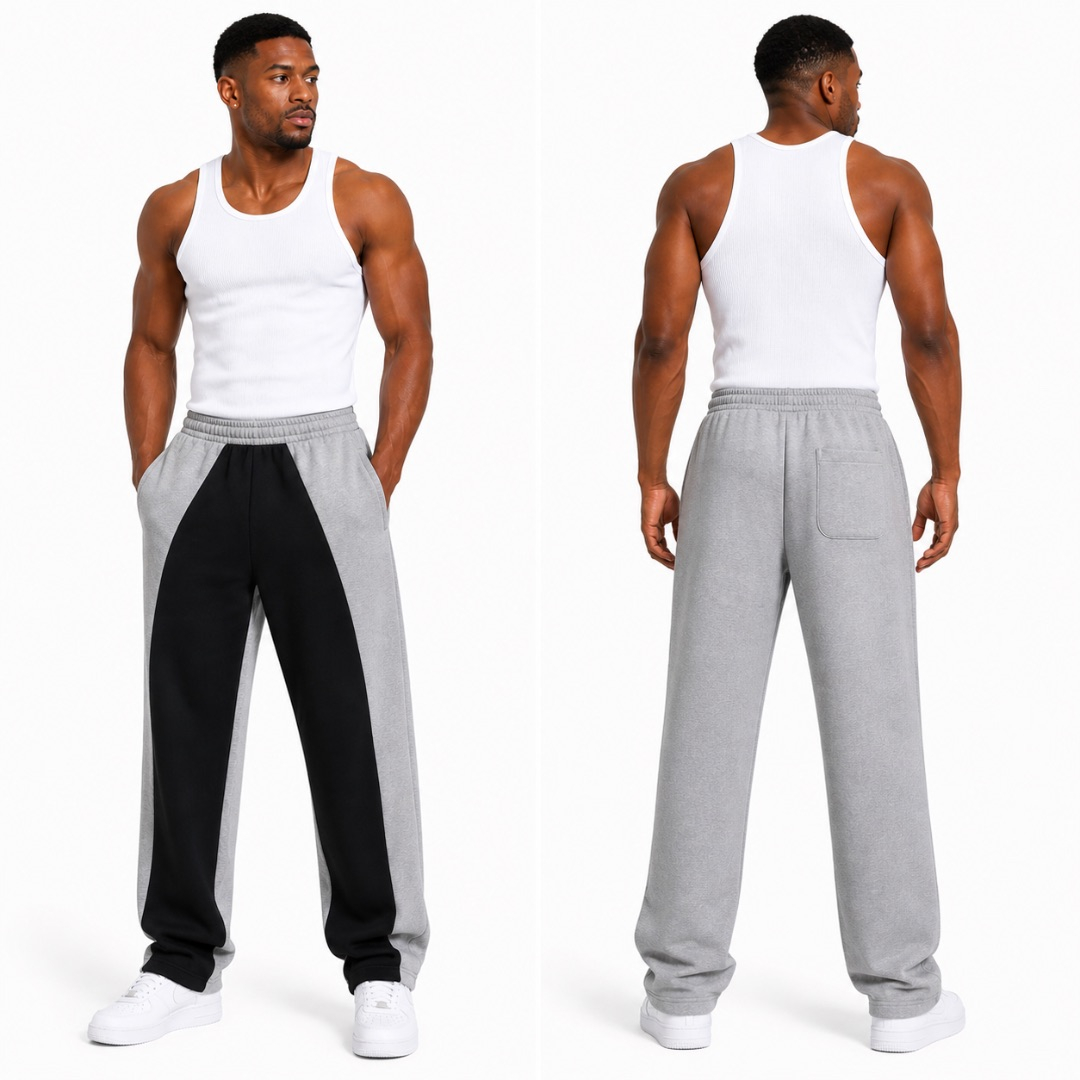 Mens Grey Jogger Sweatpants with Black Side Panel