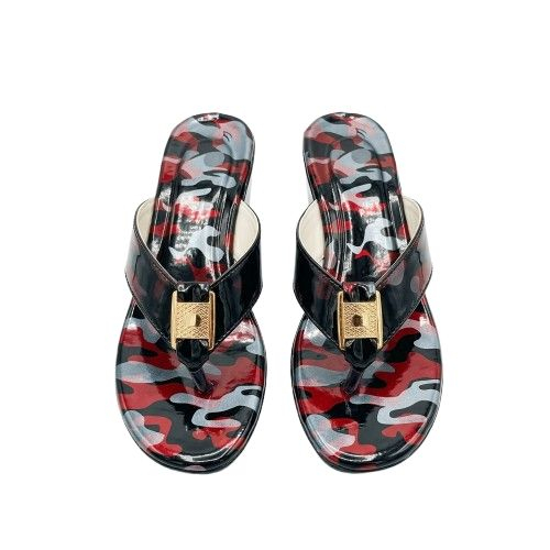 Womens Camouflage Pattern Patent Leather Flip Flops