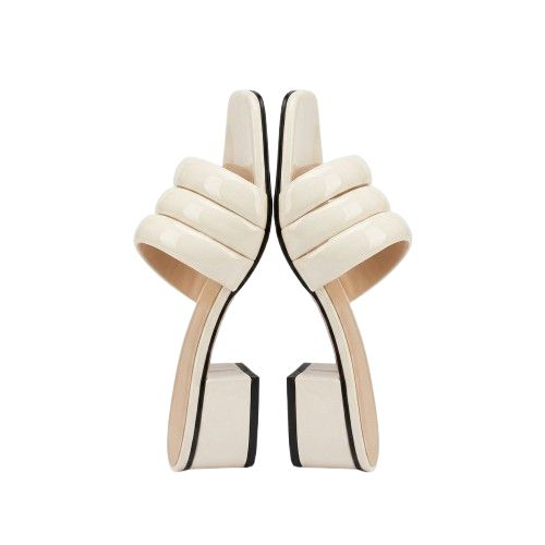 Womens Padded Triple Strap Patent Slide Sandals