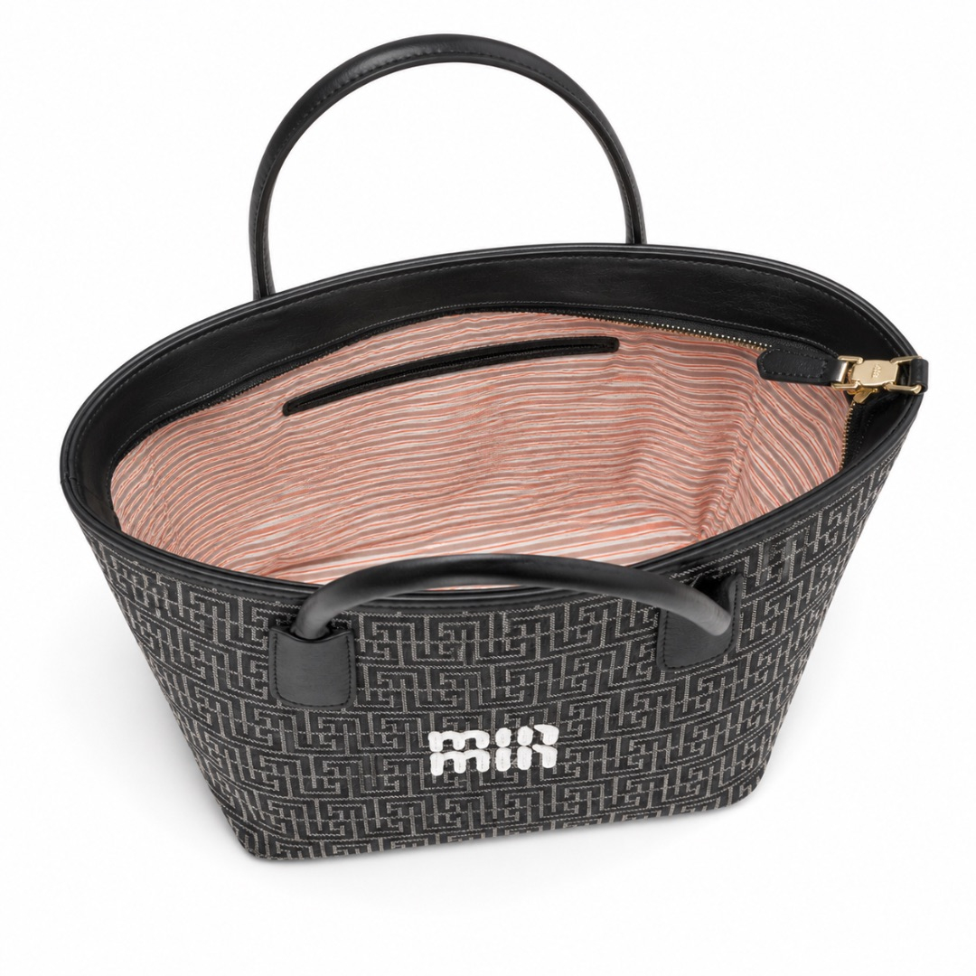 Black Geometric Pattern Mini Tote Bag  with  Embroidered Logo