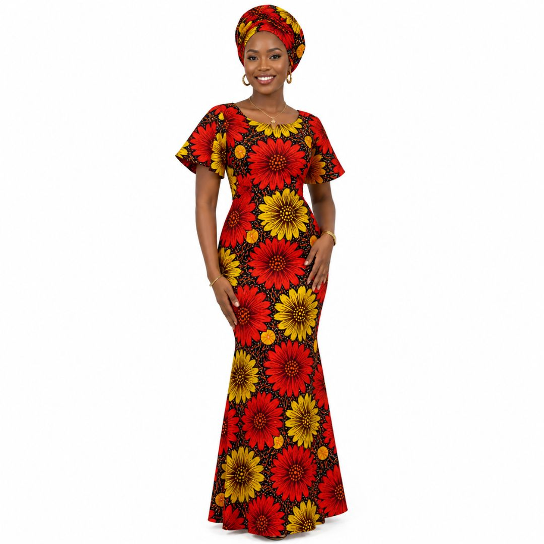 Premium Red and Yellow Floral Ankara Wax Fabric