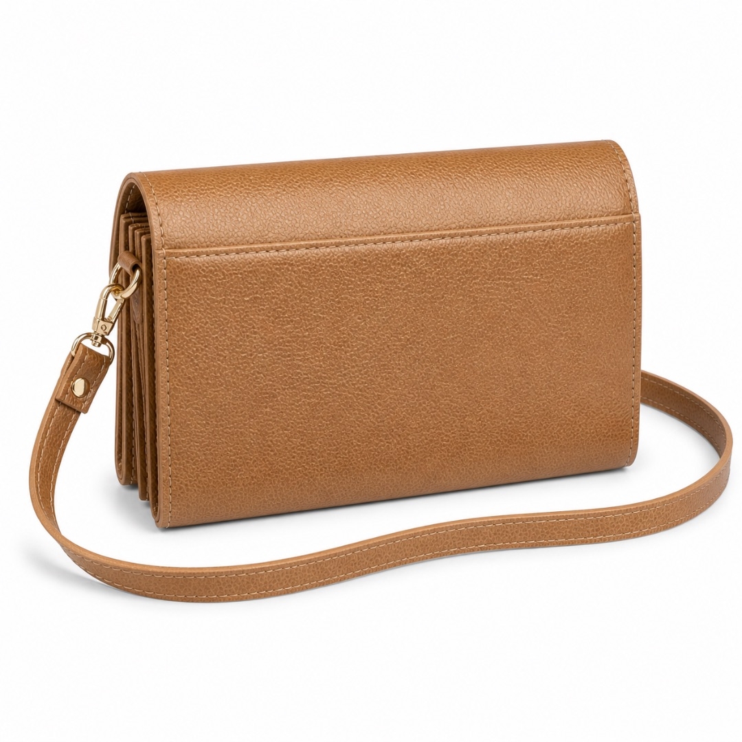 Beige Textured Flap Crossbody Clutch  with  Metal Bar Detail