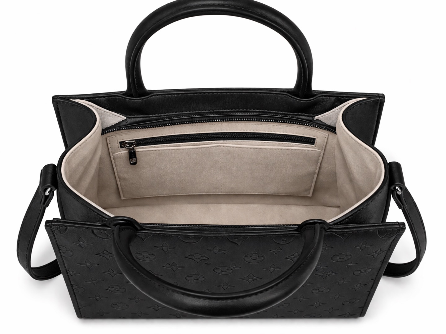Black Embossed Mini Tote Bag  with  Gold Logo Detail