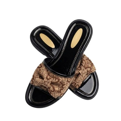 Woven Pattern Strap Flat Slide Sandals for Women