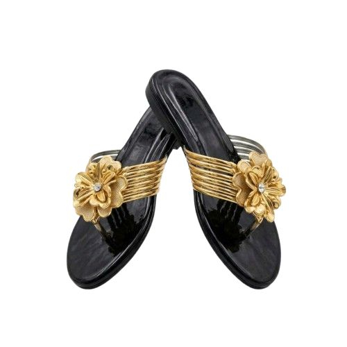 Gold Floral Flat Sandal with Strapped Band