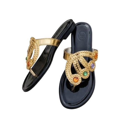 Womens Gold Embellished Toe Ring Flat Sandals
