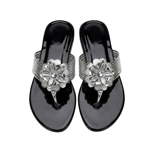 Womens Silver Floral Toe Ring Flat Sandals