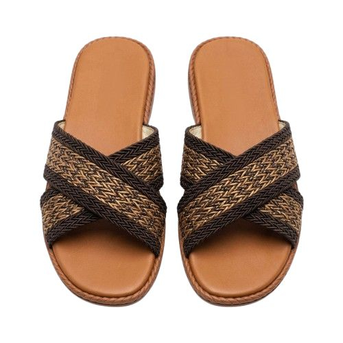 Two Tone Woven Criss Cross Slide Sandals