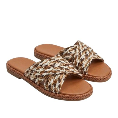 Tri Tone Woven Criss Cross Slide Sandals