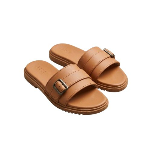 Modern Tan Buckle Detail Slide Sandals