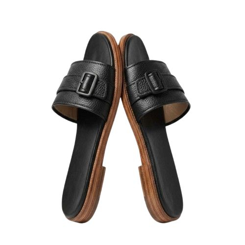 Mens Flat Leather Slide Sandals