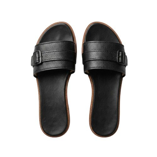 Mens Flat Leather Slide Sandals