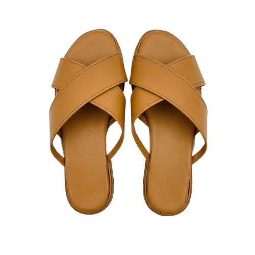 Womens Criss Cross Leather Slide Sandals
