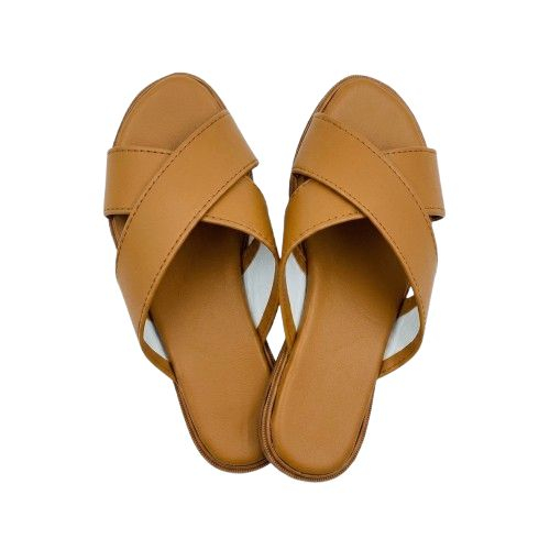 Womens Criss Cross Leather Slide Sandals