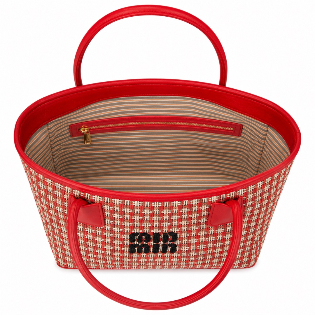 Red Woven Pattern Handbag with Double Handles
