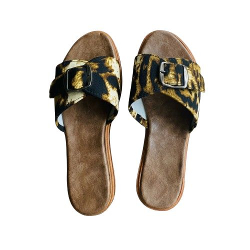 Womens Patterned Buckle Slide Sandals