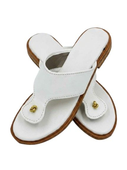 Womens Embossed Faux Leather Thong Sandals with Gold Detail