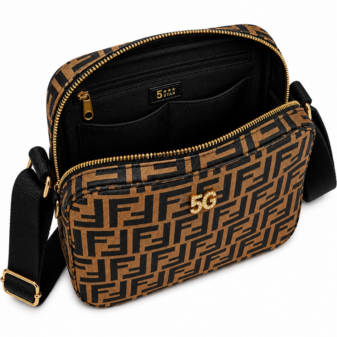 Brown Monogram Crossbody Bag with  Minimalist Design