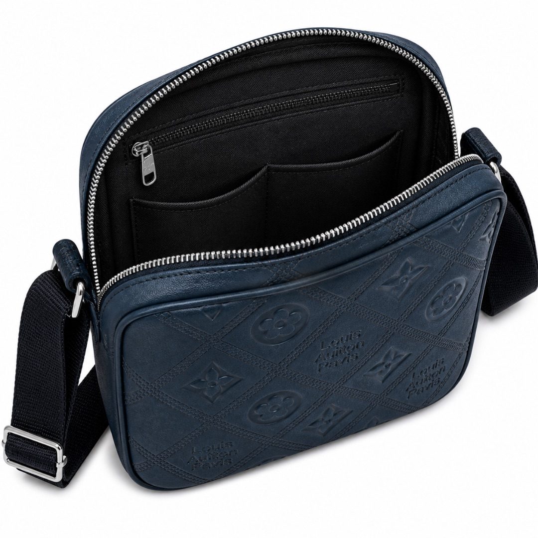Teal Embossed Monogram Crossbody Bag with Minimalist Design