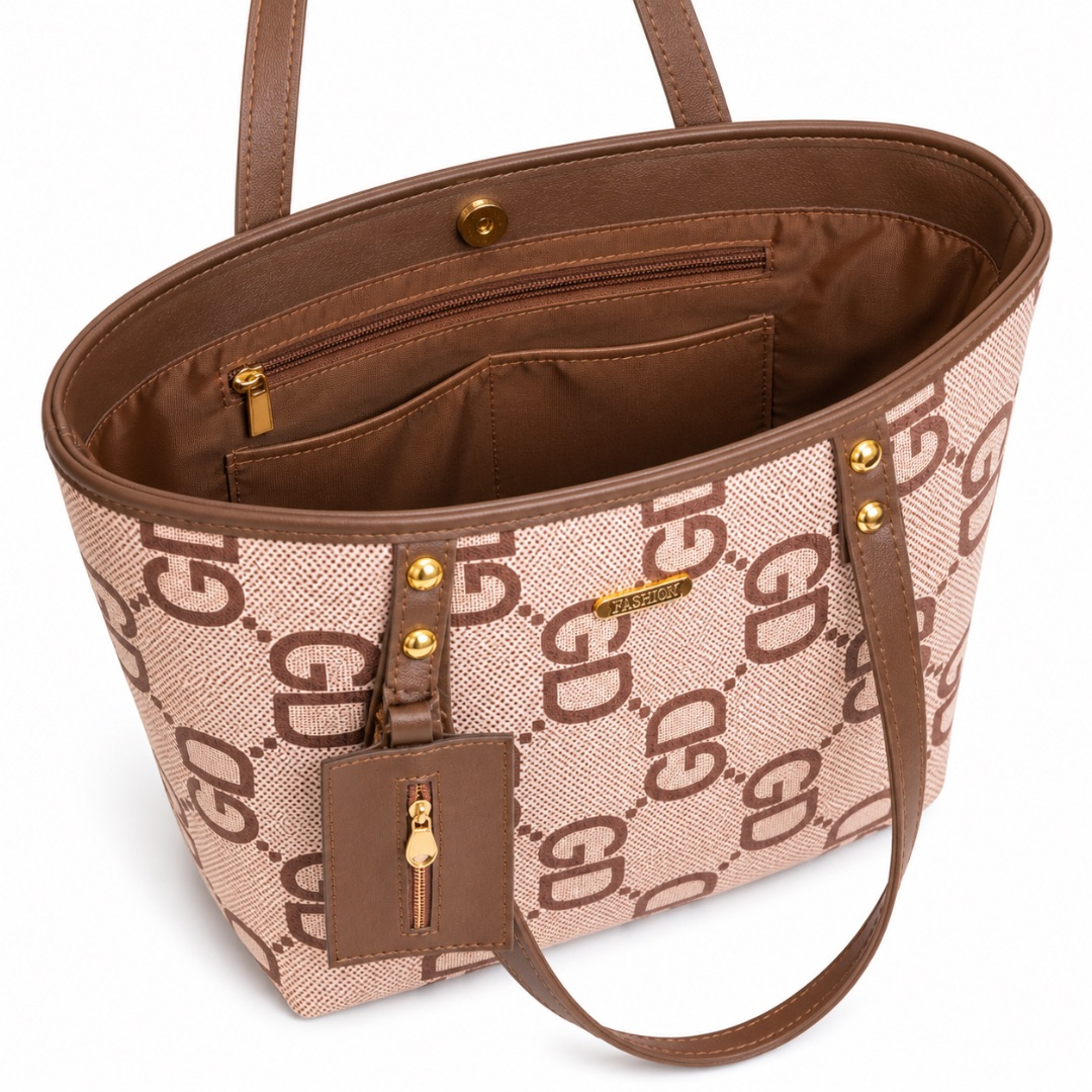 Womens Monogram Print Tote Shoulder Bag
