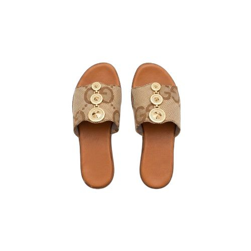 Embellished Monogram Flat Slide Sandals