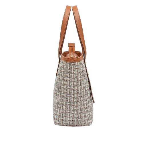 Woven Pattern Tote Bag with Tan Accents
