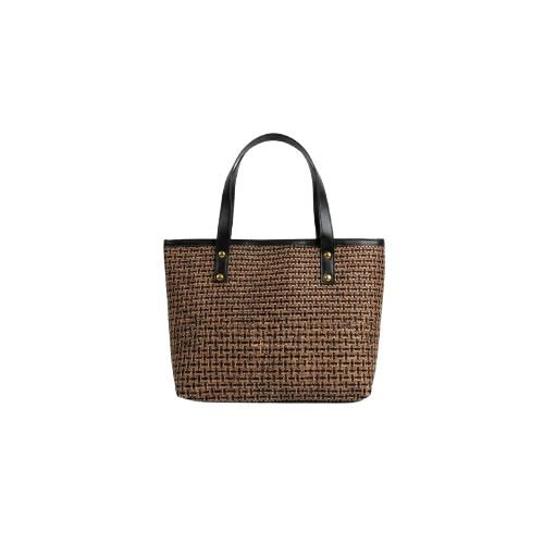 Textured Woven Tote Bag with Black Trim