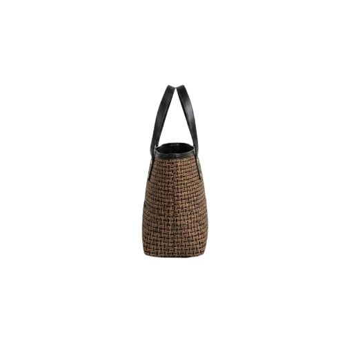 Textured Woven Tote Bag with Black Trim