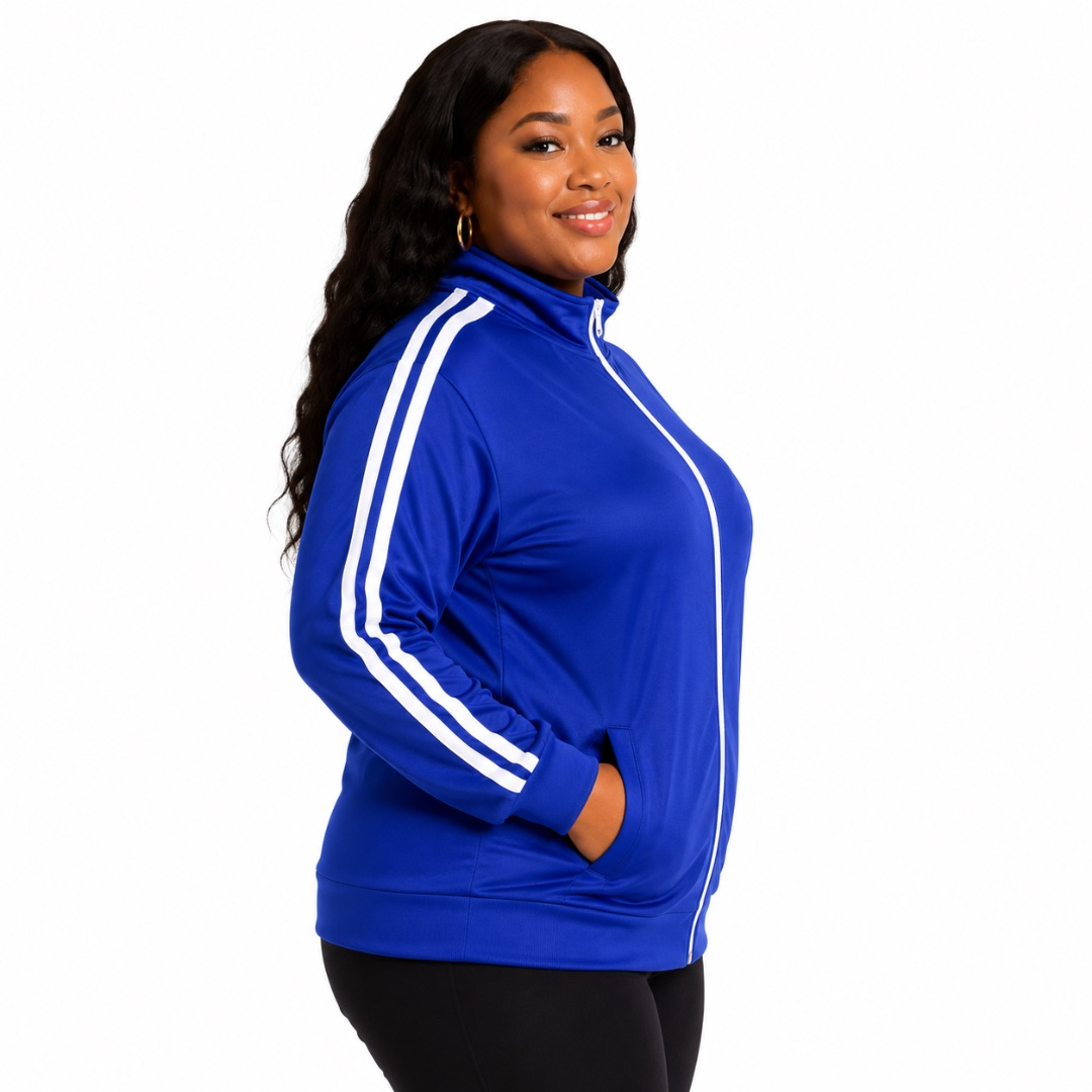 Royal Blue Zip Up Track Jacket with Double Sleeve Stripes