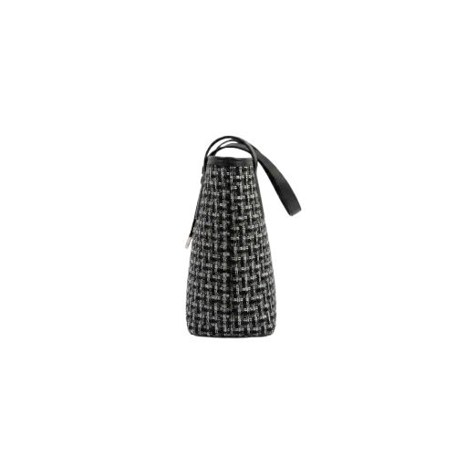 Stylish Black and White Woven Bucket Handbag