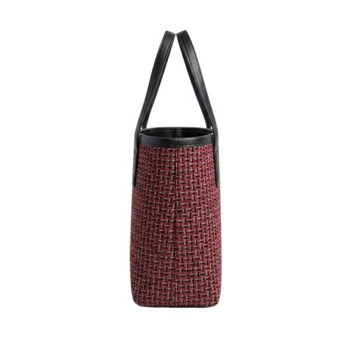 Red and Black Woven Foldover Clutch with Leather Base