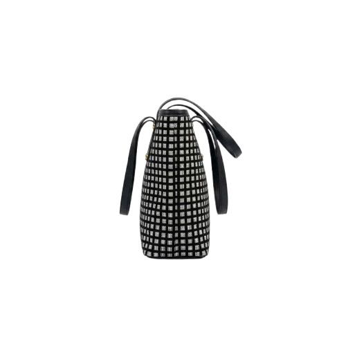 Black and White Structured Tote Bag with Leather Straps