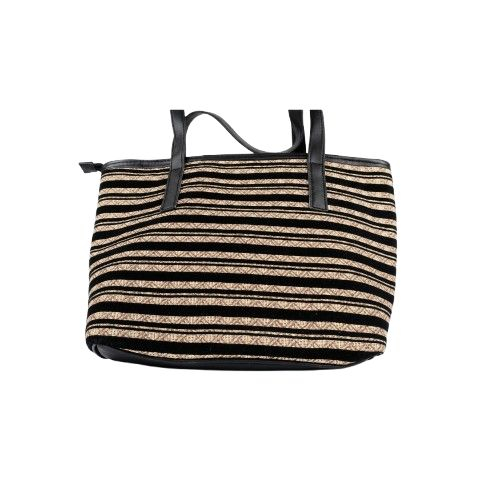 Striped Woven Tote Bag with Black Accents